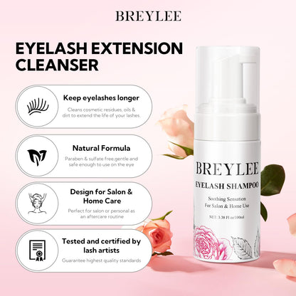 BREYLEE 100 ml Lash Shampoo Kit for Lash Extensions – Cleanse, Dry, and Care for Salon or Home Use