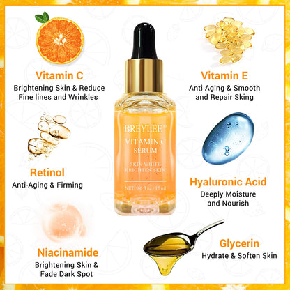 BREYLEE Vitamin C Serum for Face & Eye (0.6 oz) – Brightening, Dark Spot Reduction, Anti-Aging