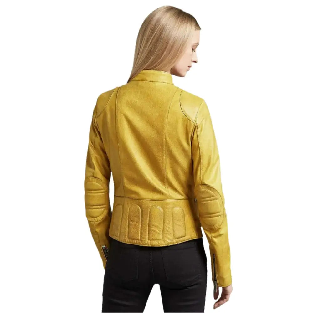 Women’s Bright Yellow Leather Biker Jacket