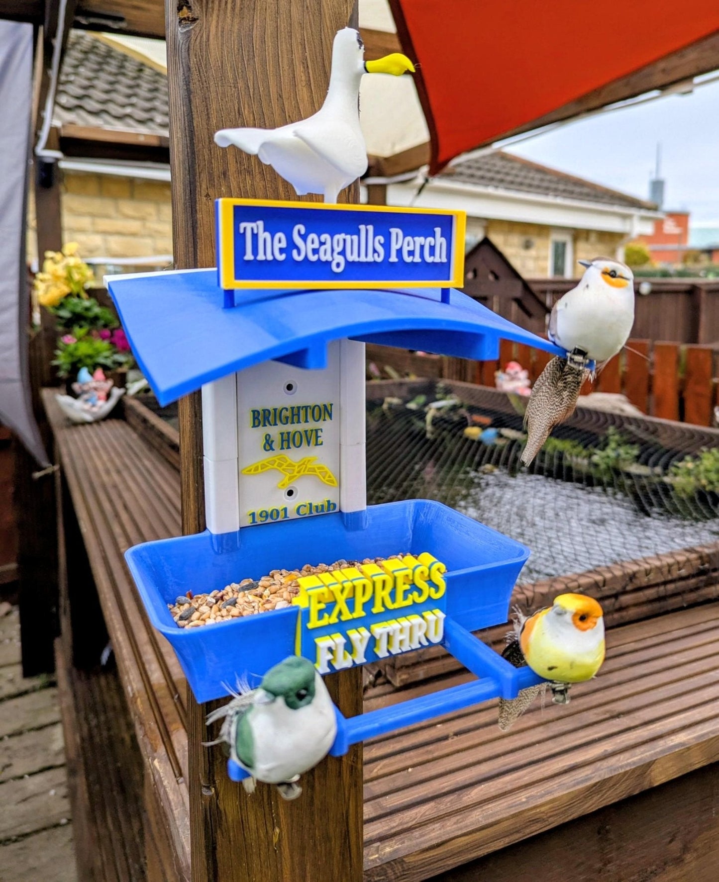 Brighton and Hove Garden Bird Feeding Station -  Garden Decor and Wild Bird Food Feeder  Gift for albion Fan- seagulls supporter present.