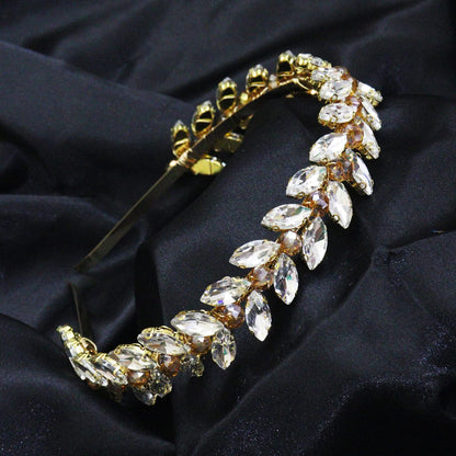 Brihasory Green Rhinestone Headband – Bridal Hair Accessory, Adjustable Gold-Tone Tiara for Brides & Bridesmaids