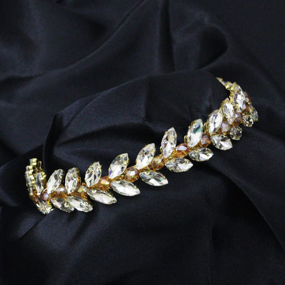 Brihasory Green Rhinestone Headband – Bridal Hair Accessory, Adjustable Gold-Tone Tiara for Brides & Bridesmaids
