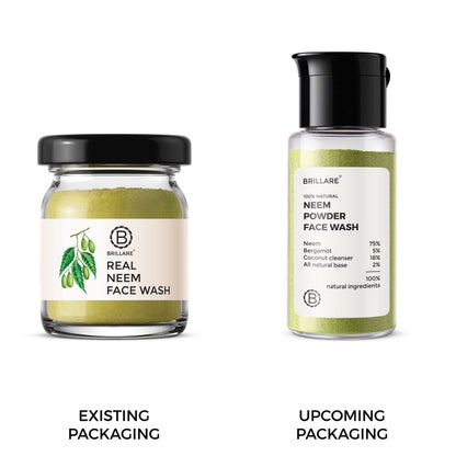 BRILLARE Real Neem Powder Facial Cleanser – Oil Control Face Wash, 15g | Vegan & Sulfate-Free