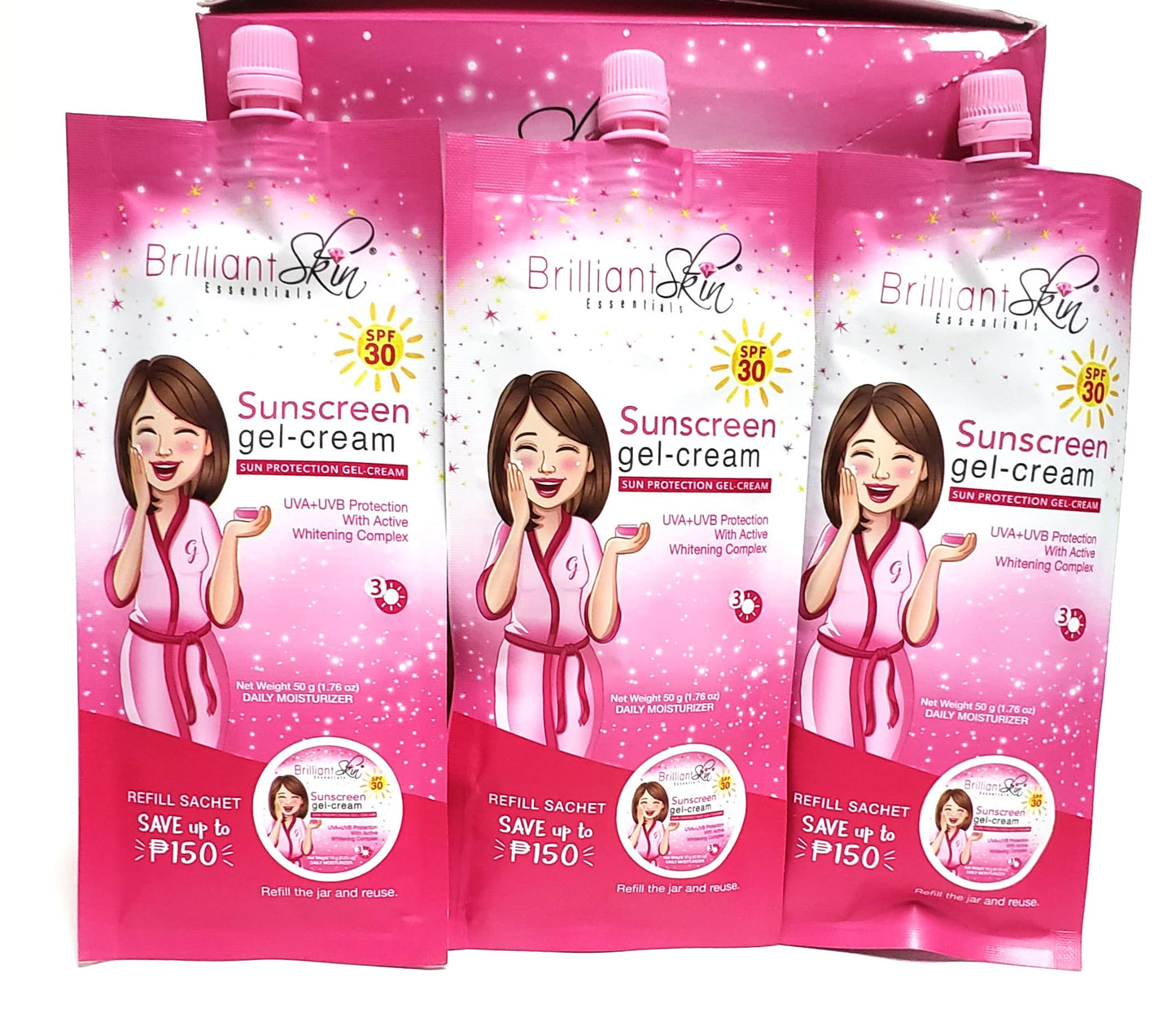Brilliant Skin Sunscreen Gel-Cream SPF 30 – Sachet Pack 3 x 50g | BRILLIANT SKIN ESSENTIALS