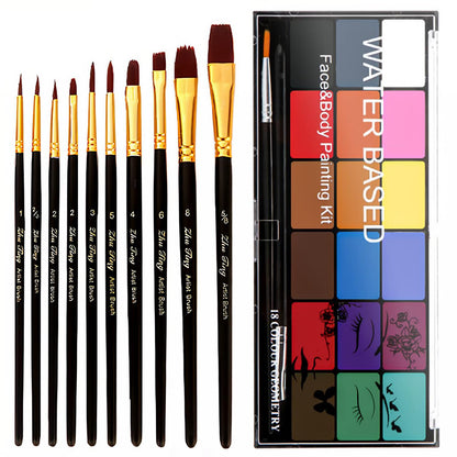 BRIMFULITE Face Painting Kit – 18 Color Water-Activated Pigments, 10 Brushes, Non-Toxic & Washable