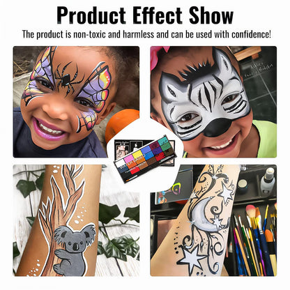 BRIMFULITE Face Painting Kit – 18 Color Water-Activated Pigments, 10 Brushes, Non-Toxic & Washable
