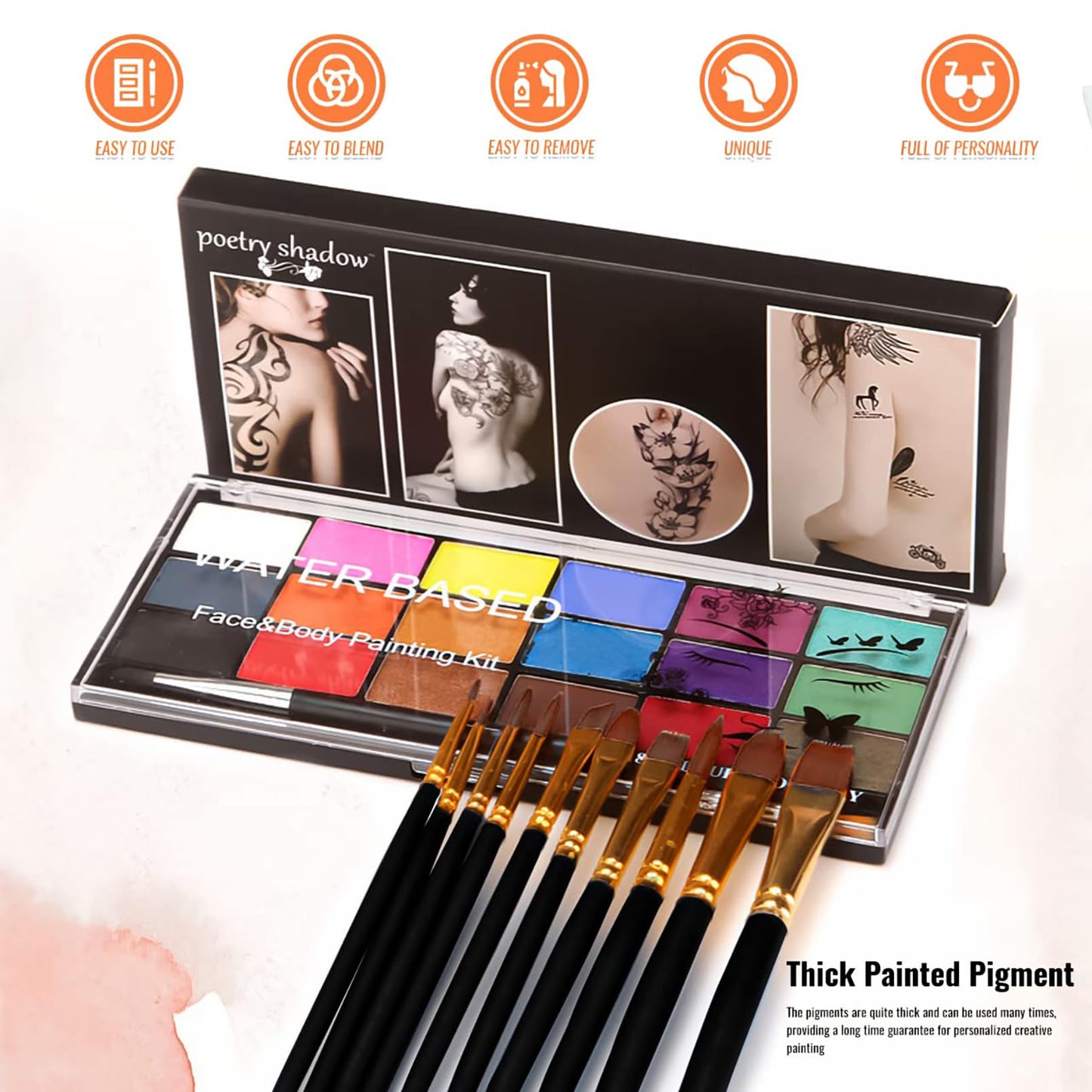 BRIMFULITE Face Painting Kit – 18 Color Water-Activated Pigments, 10 Brushes, Non-Toxic & Washable