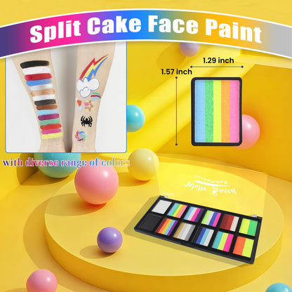 BRIMFULITE Water Activated Face Paint Kit – Highly Pigmented Split Cake with 4 Brushes