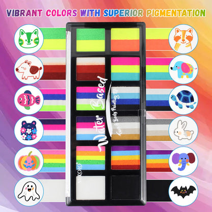 BRIMFULITE Water Activated Face Paint Kit – Highly Pigmented Split Cake with 4 Brushes