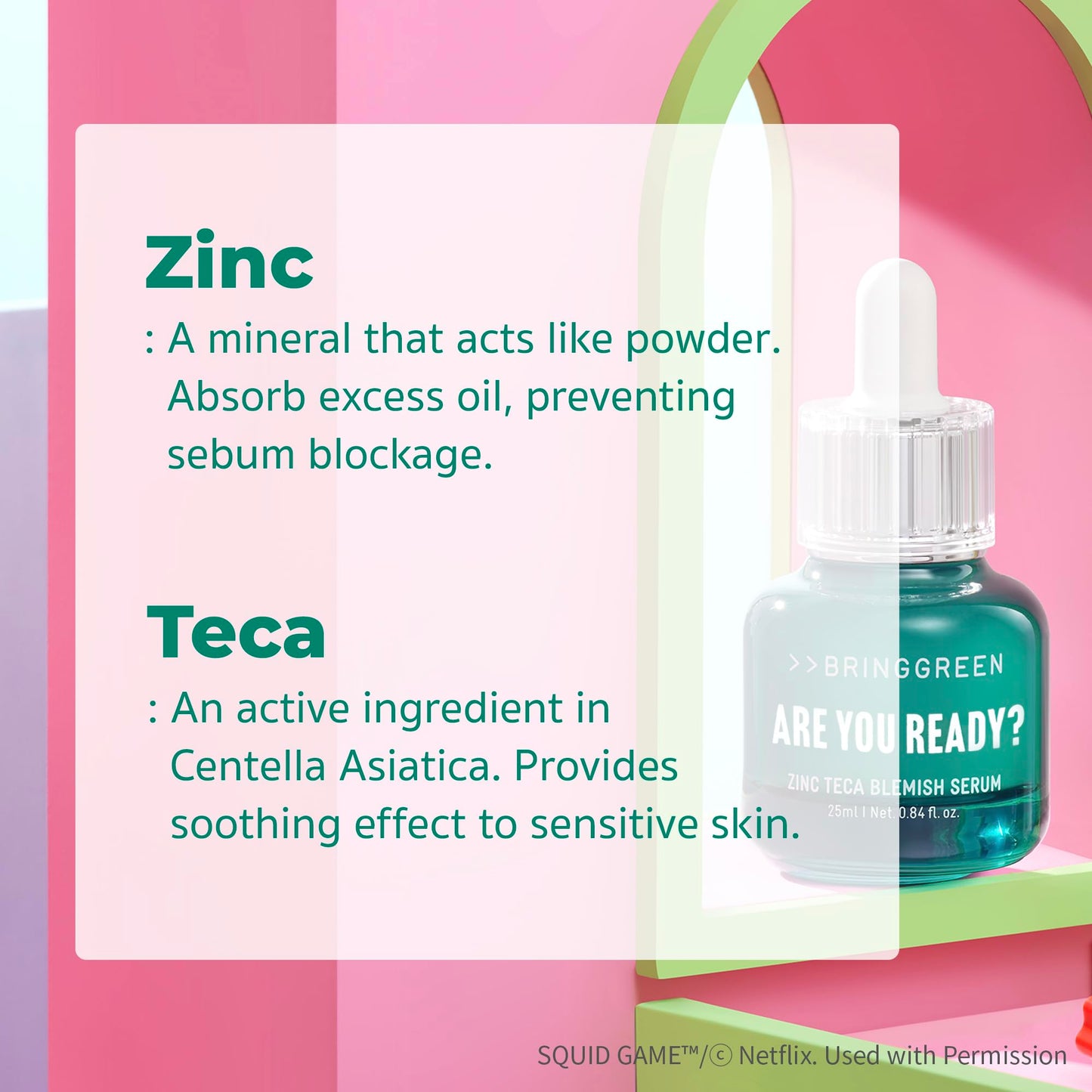 BRING GREEN X NETFLIX SQUID GAME Edition Zinc Teca Serum 25mL | Calming & Oil-Control Serum + Free Gonggi Game