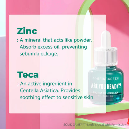 BRING GREEN X NETFLIX SQUID GAME Edition Zinc Teca Serum 25mL | Calming & Oil-Control Serum + Free Gonggi Game