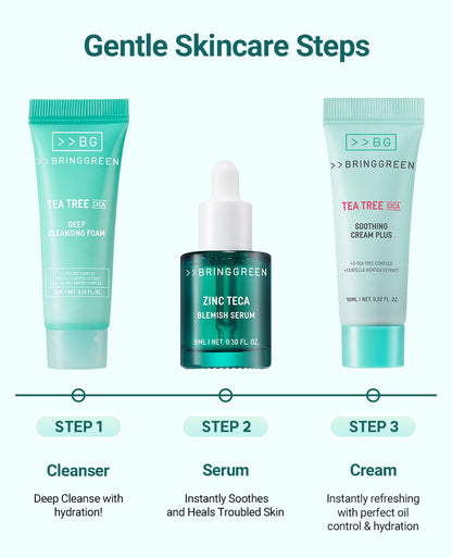 BRING GREEN Tea Tree Cica Trial Kit — Travel-Size Korean Skincare for Acne-Prone Skin