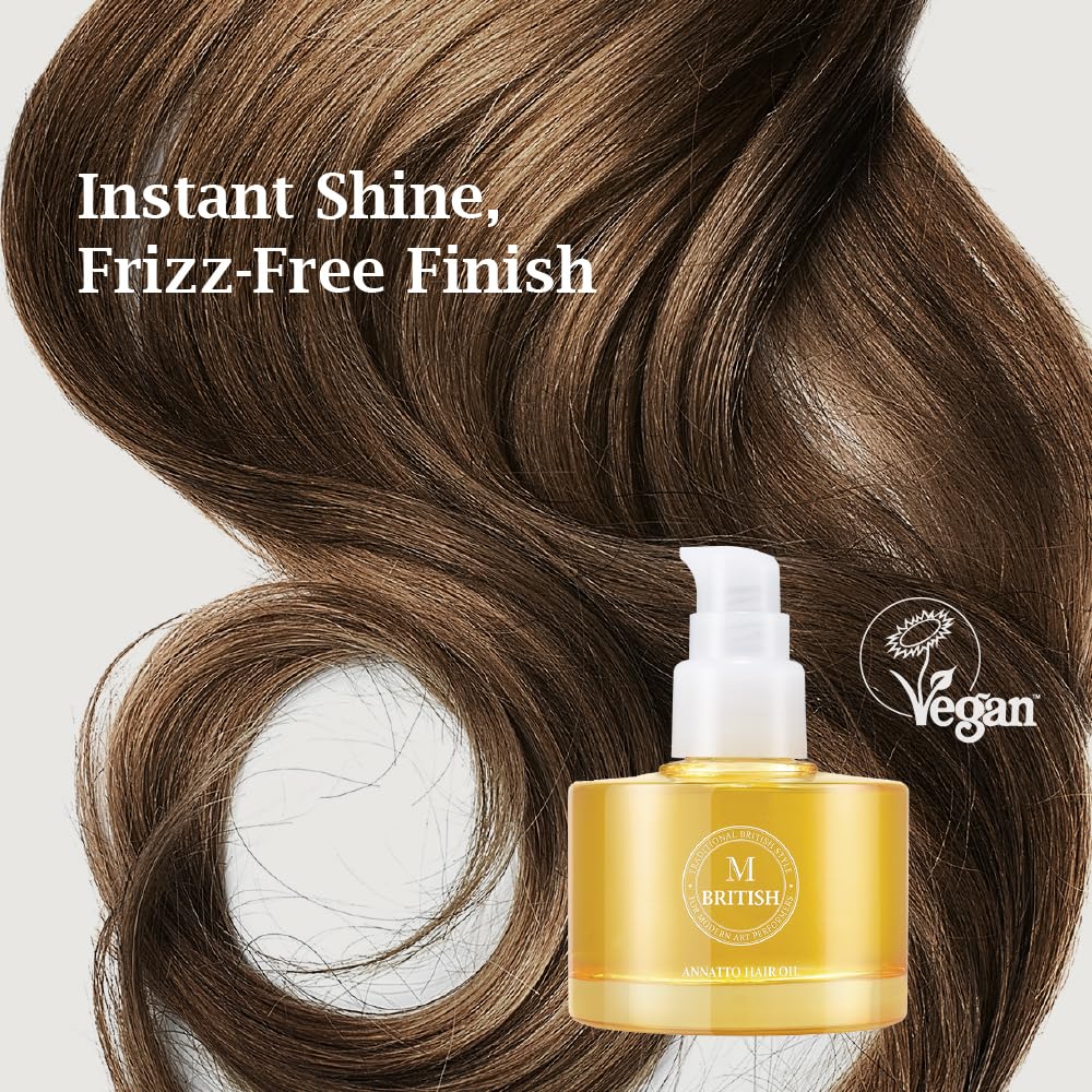 BRITISH M Annatto Hair Oil – Frizz-Free Shine, Deep Hydration, UV Protection for All Hair Types