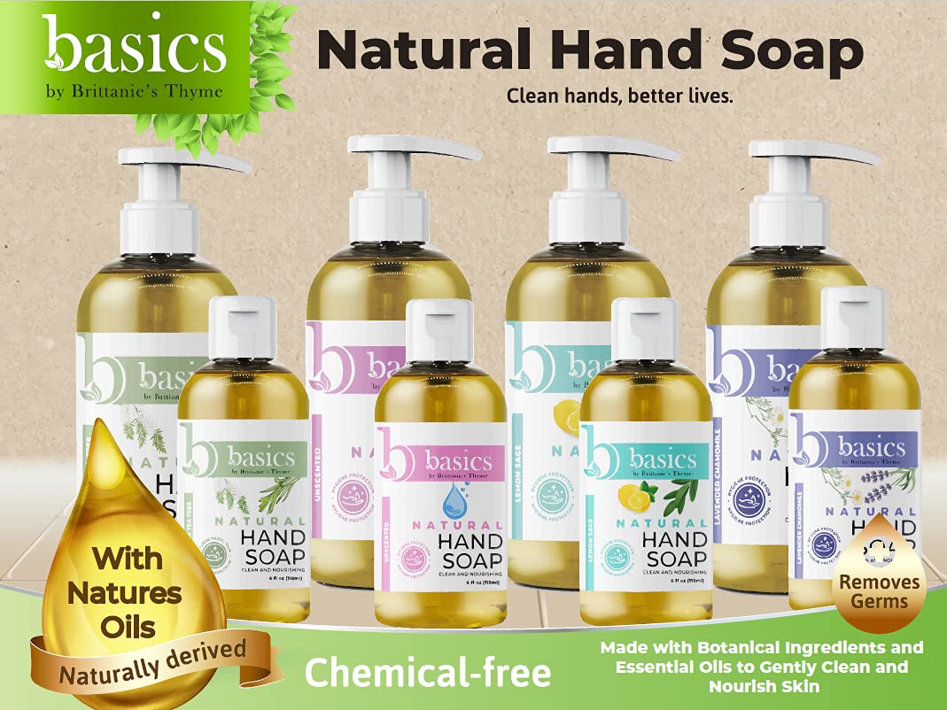 Brittanie's Thyme Basics Natural Olive Oil Hand Soap, Lemon Sage – 12 oz (Pack of 3) – Cruelty Free & Vegan