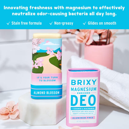 BRIXY Magnesium Deodorant – All-Day Odor Control, Ceramide & Niacinamide, Aluminum & Baking Soda Free