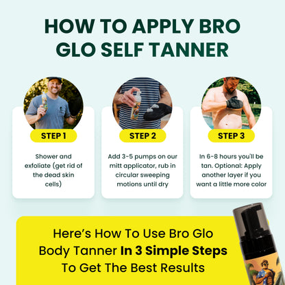 Bro Glo Self Tanner for The Boys – Quick-Apply Water-Based Foam, No Orange, Oil-Free, 6.76 fl oz