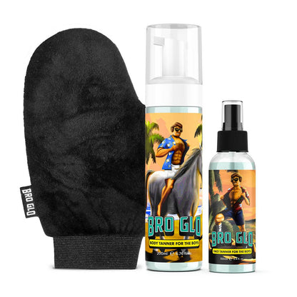 Bro Glo Self Tanner Starter Bundle – Oil-Free, Water-Based Tan for Face & Body