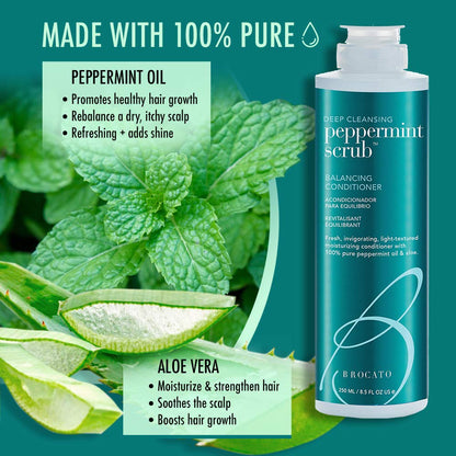 Brocato Peppermint Scrub Balancing Conditioner – Lightweight Hydration for All Hair Types, 8.5 oz | No Sulfates or Parabens