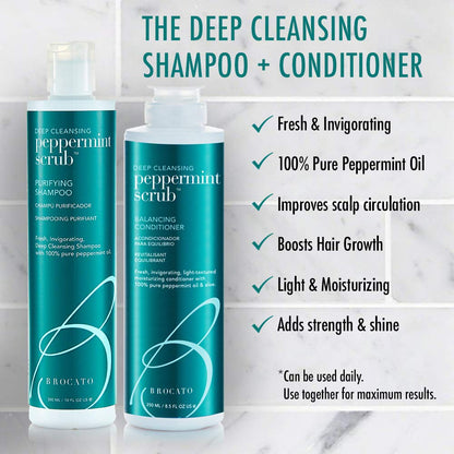 Brocato Peppermint Scrub Purifying Shampoo – Deep Clean, Peppermint Oil, 10 oz | Sulfate & Paraben Free