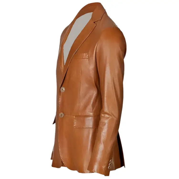 Mens Brown Lambskin Leather Blazer Coat