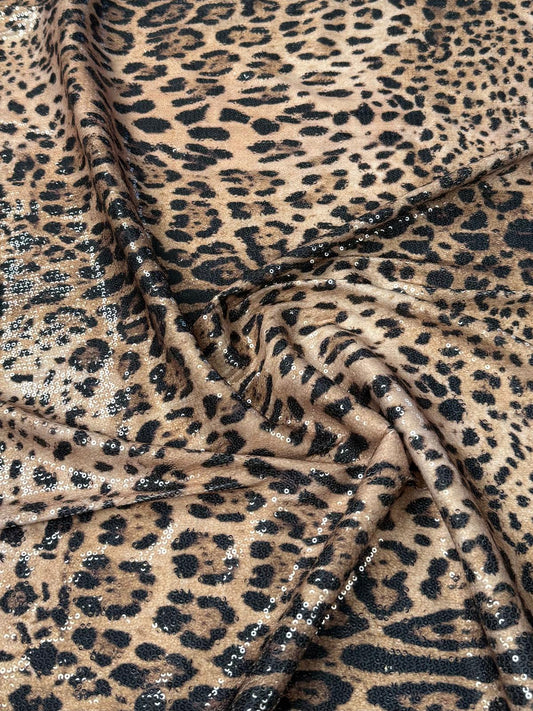 Brown Leopard Sequin Fabric by the Metre