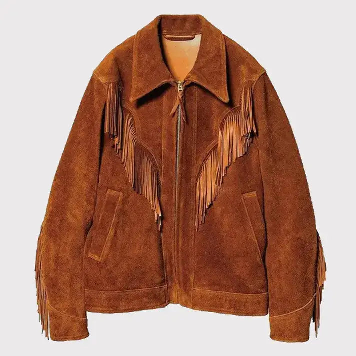 Men’s Brown Suede Leather Western Cowboy Fringe Jacket