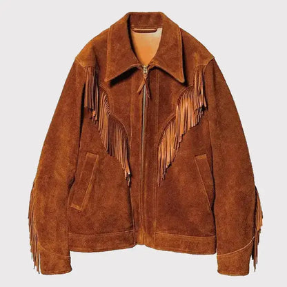 Men’s Brown Suede Leather Western Cowboy Fringe Jacket