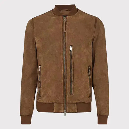 Men’s Brown Suede Leather Bomber Jacket