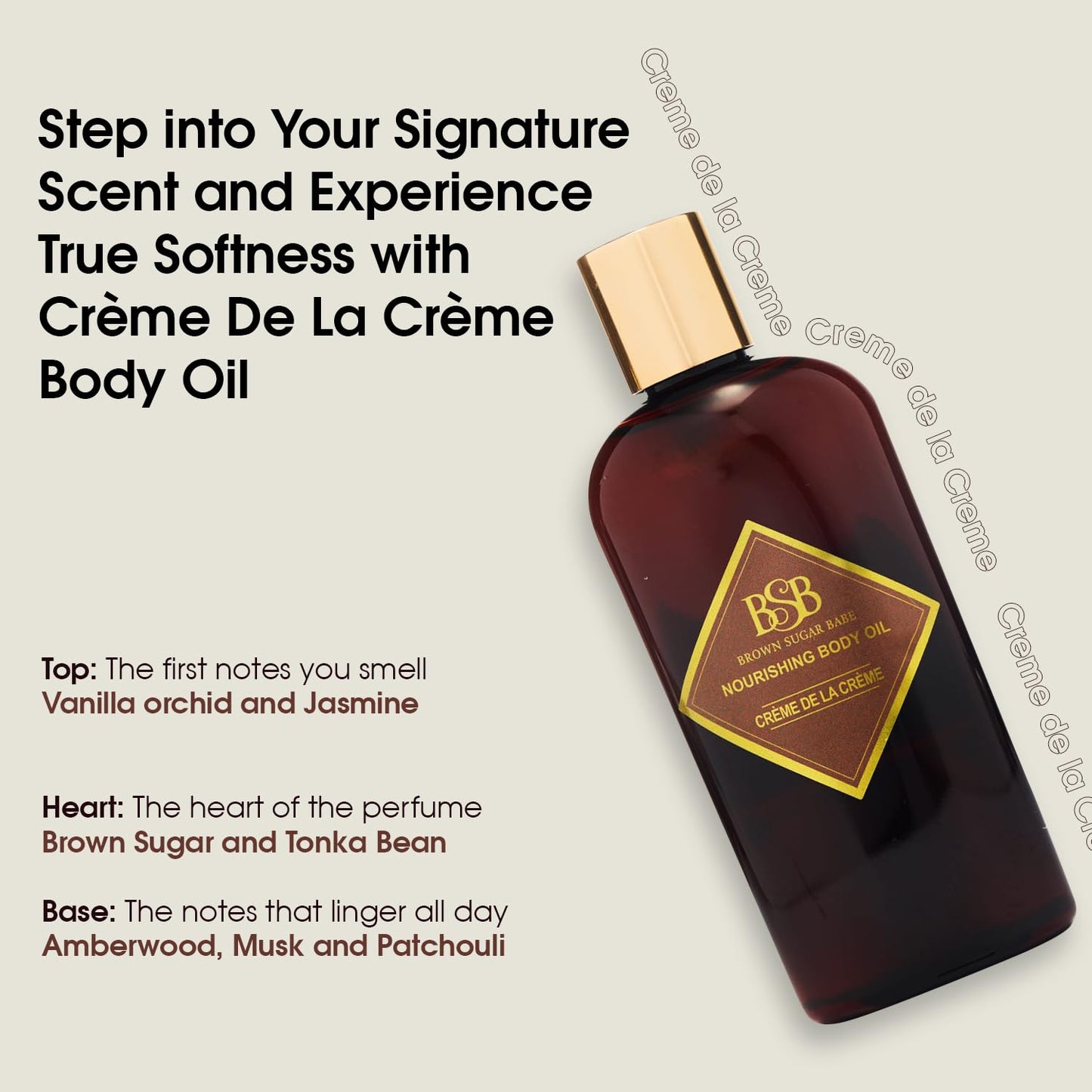 Brown Sugar Babe Creme de la Creme Body Oil – Jasmine & Vanilla Perfume Oils, Nourishing Scented Oil, Paraben Free, Made in USA