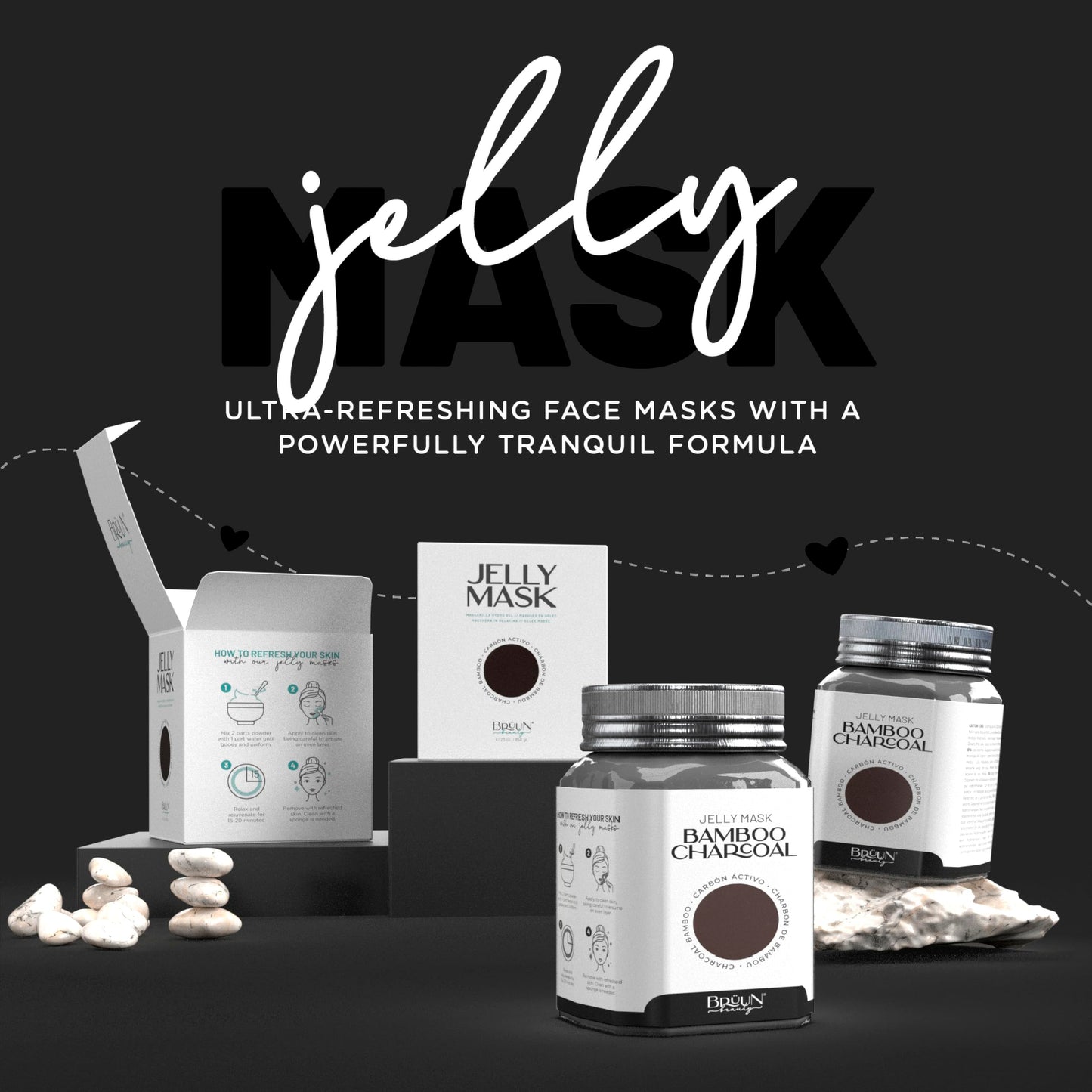 BRÜUN Jelly Mask Jar Bamboo Charcoal Peel-Off | 23 oz Spa Set for Full-Face Care