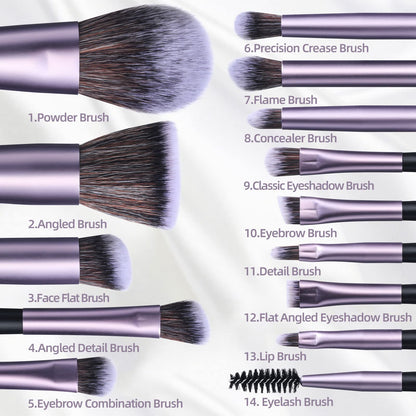 BS-MALL Travel Makeup Brush Set (14 Pcs) with LED Light Mirror — Purple Case