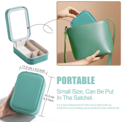 BS-MALL Travel Cosmetic Mirror Case with LED Light — Portable On-the-Go Makeup Storage (Green)