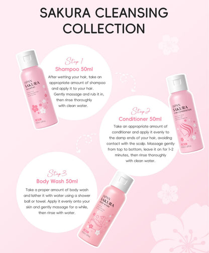 BSMKCL Travel Size Sakura Mini Kit – 3pc Bath & Hair Care Set with Vitamin C