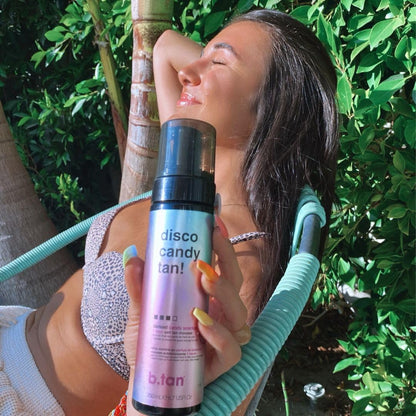 B.TAN Large Candy Scented Self Tanner Mousse – Party Size Disco Candy Tan, 1-Hour Express Dark Sunless Tan