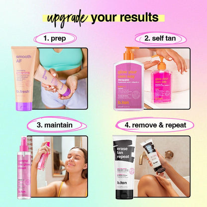 B.TAN Clear Self Tanning Gel & Exfoliating Kit | 1 Hour Express, Transfer-Resistant Dark Tan Bundle