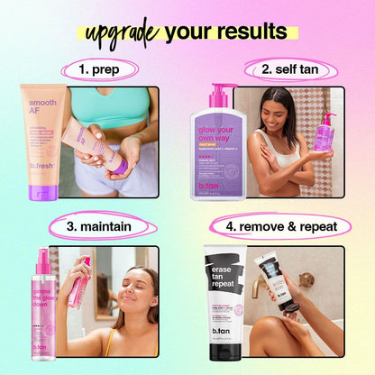 B.TAN Clear Self Tanning Gel & Exfoliating Kit | 1-Hour Express, Transfer-Resistant Ultra Dark Tan | Mitt Included