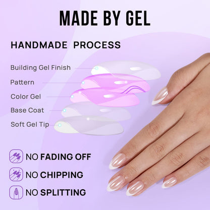 BTArtbox French Tip Press On Nails: White Almond Medium Gel Nails Kit (15 Sizes)