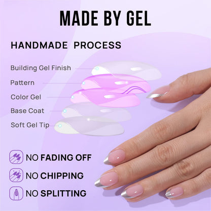 BTArtbox French Tip Press On Nails – Short Almond Soft Gel, Reusable