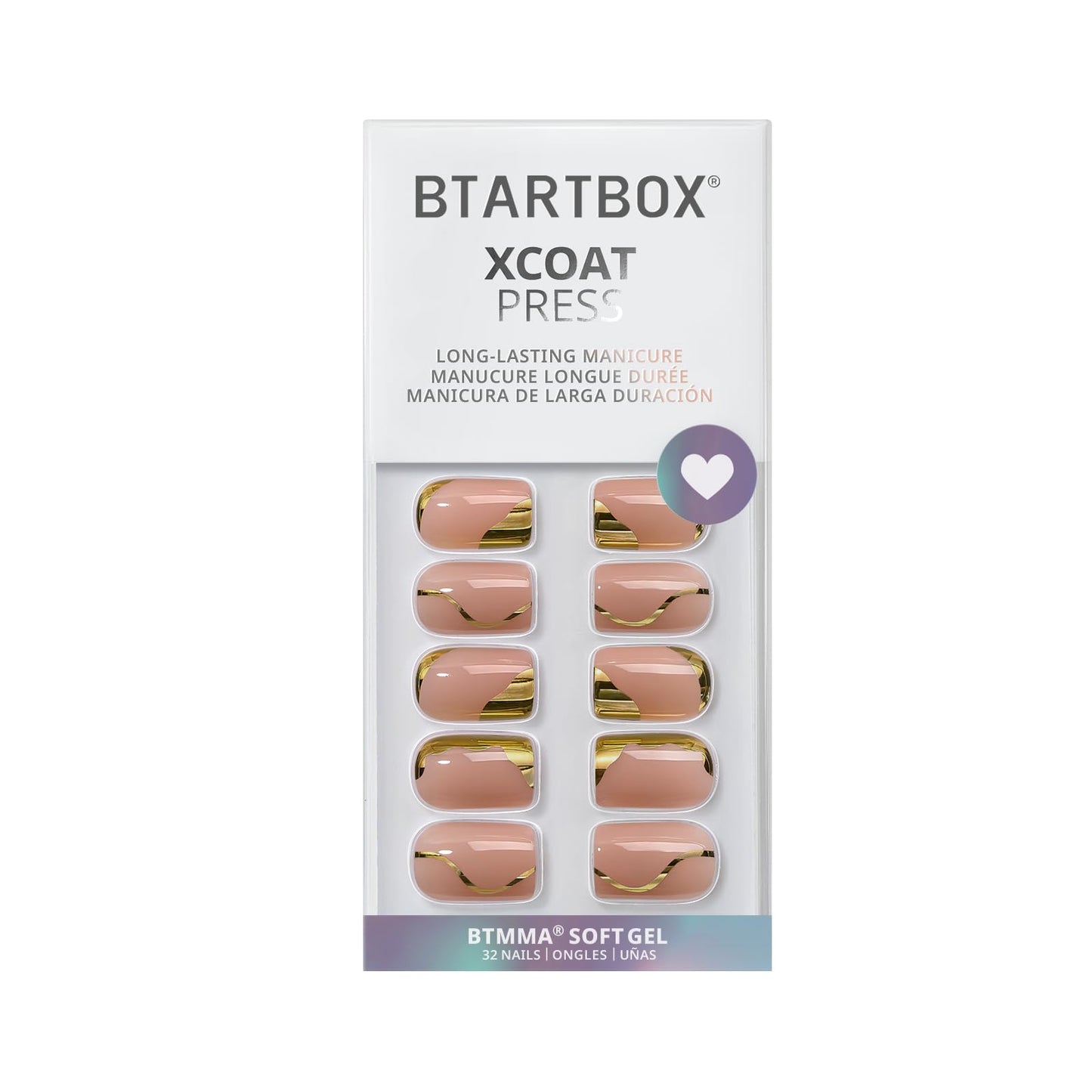 BTArtbox Gold Leaf Short Square Press On Nails – 30 Nail Kit, 16 Sizes