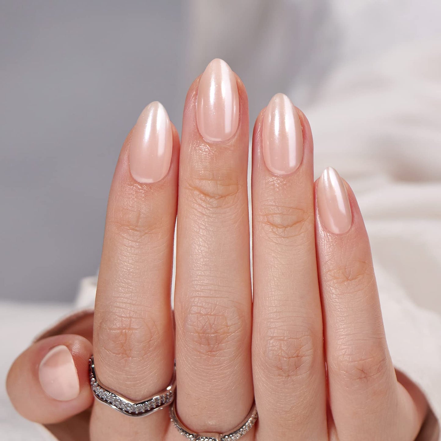 BTArtbox Almond Press On Nails Nudies – 30 Nails, 15 Sizes, Gel-Based, Glossy Nude