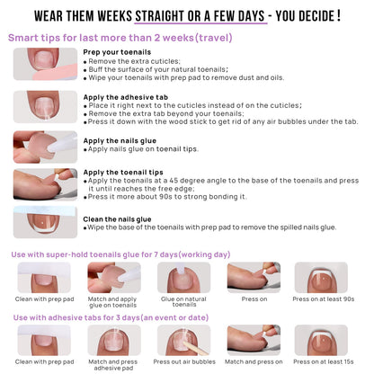 BTArtbox Chrome Press On Toenails – Pink Short Square, 32 Nails Kit (16 Sizes) | Honey Trap