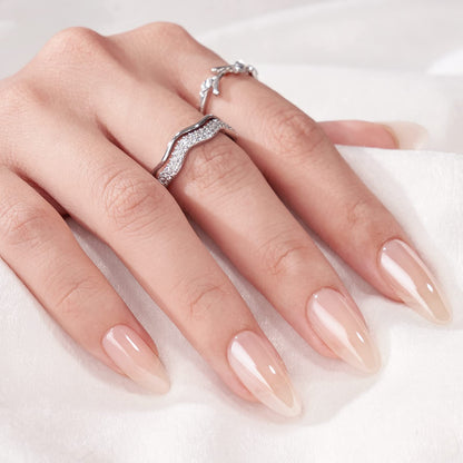 BTArtbox Press On Nails Medium Almond – Chrome Finish, Glazed Donut, 16-Size Nude Glue-On Nails