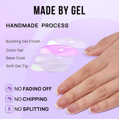 BTArtbox French Tip Press On Nails – Short, Seamless Fit Glue-On Nails (15 Sizes)