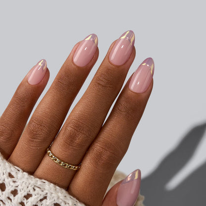 BTArtbox French Tip Press On Nails Almond – Short Gel Nails in Chrome Silver Finish, 16 Sizes