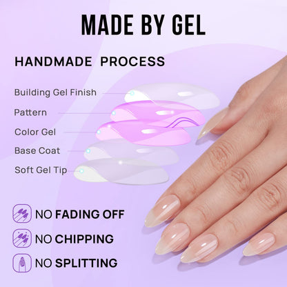 BTArtbox Press On Nails Medium Almond – Chrome Finish, Glazed Donut, 16-Size Nude Glue-On Nails