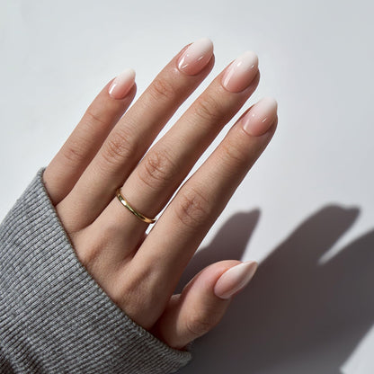 BTArtbox Almond Press On Nails - Extra Short Nude White Ombre Soft Gel, 16 Sizes, 32 Nails Kit