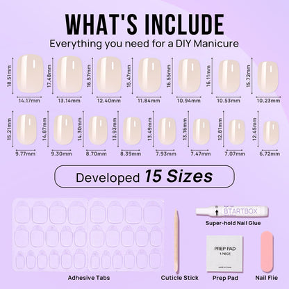 BTArtbox Press On Nails Short – Square Cream Soda Brown Chrome Kit (15 Sizes)