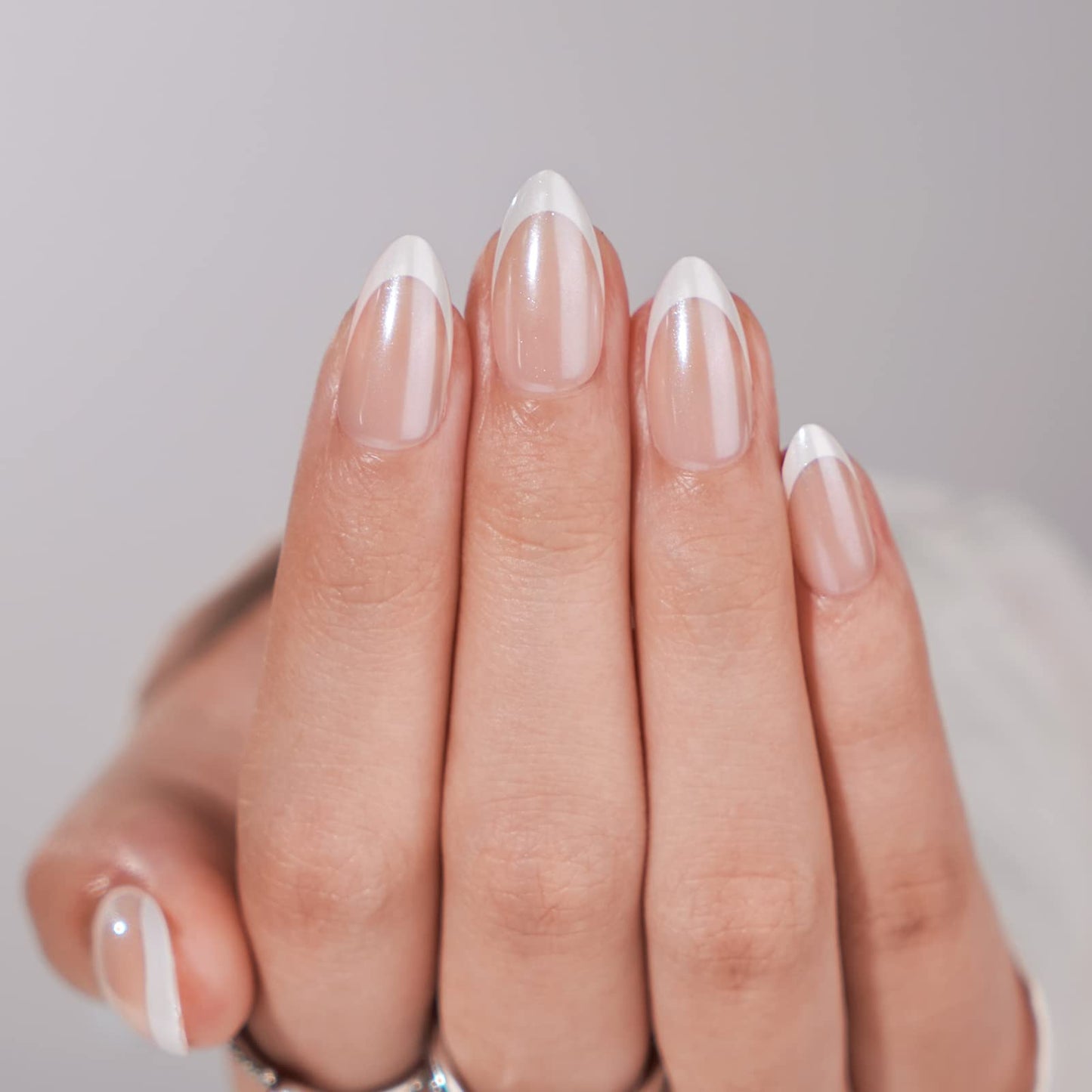 BTArtbox French Tip Press On Nails: White Almond Medium Gel Nails Kit (15 Sizes)
