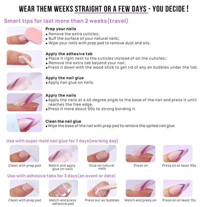 BTArtbox Press On Nails Short White French Tip with Bow – Almond, Glue-On, 16 Sizes