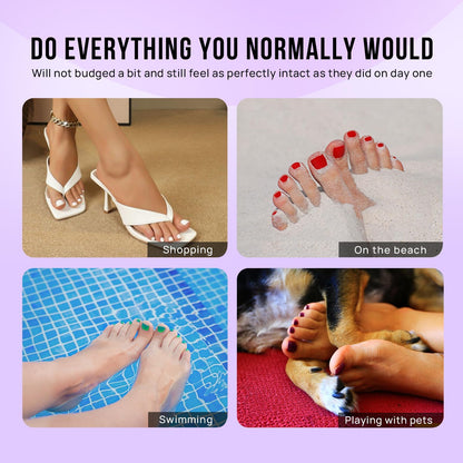 BTArtbox Press On Toenails – Short White French Tips, 32 Kit, 16 Sizes